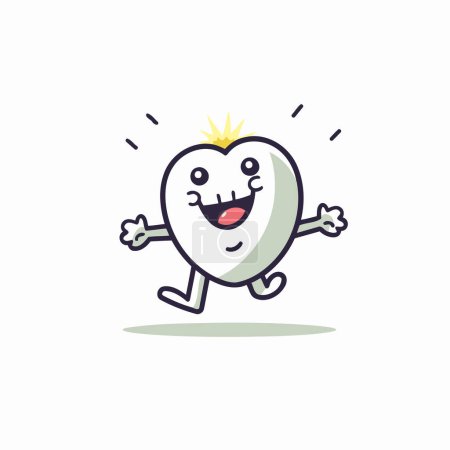Illustration for Cute smiling heart character running and jumping. Vector flat cartoon illustration - Royalty Free Image
