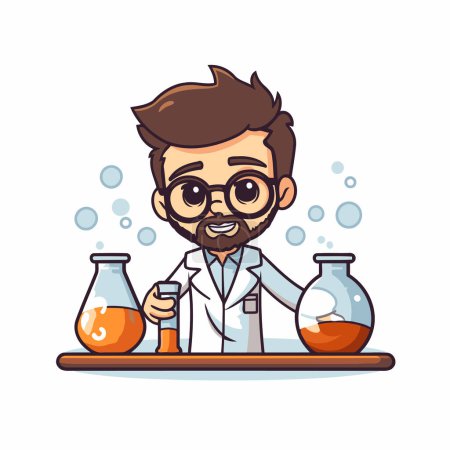 Illustration for Scientist with test tubes and flask cartoon vector illustration graphic design. - Royalty Free Image