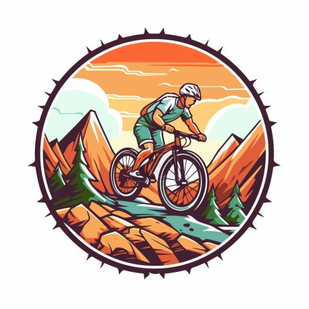 Illustration for Mountain biker in the mountains. Vector illustration in retro style - Royalty Free Image
