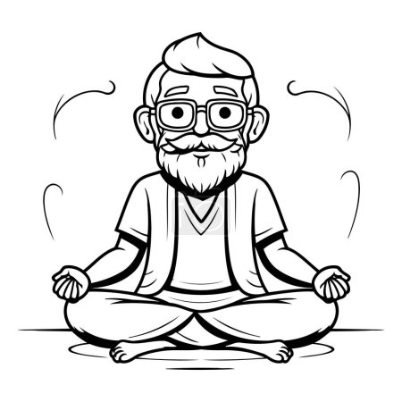 Ilustración de Dibujos animados ilustración de un hombre mayor meditando en posición de loto. - Imagen libre de derechos