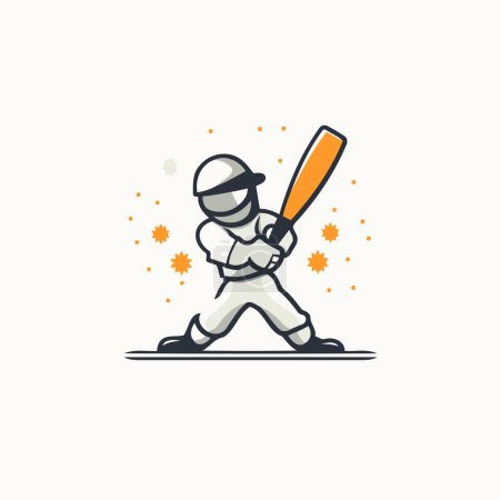 Téléchargez les illustrations : Illustration vectorielle du joueur de cricket. design de style linéaire. Icône joueur de baseball - en licence libre de droit