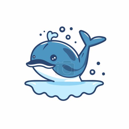 Téléchargez les illustrations : Mignonne baleine nageant dans l'océan. Illustration vectorielle en style plat - en licence libre de droit