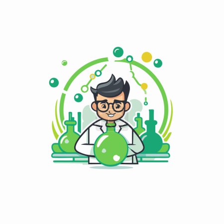 Illustration for Scientist logo design template. Vector illustration in flat cartoon style. - Royalty Free Image