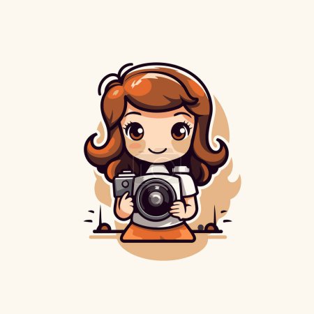 Illustration for Cute girl photographer with camera. Vector illustration. Cartoon style. - Royalty Free Image