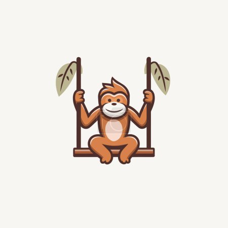 Téléchargez les illustrations : Orang-outan en balançoire. Illustration vectorielle dans le style dessin animé. - en licence libre de droit