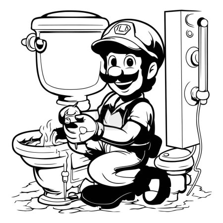 Téléchargez les illustrations : Illustration d'un plombier Réparation d'une baignoire - en licence libre de droit