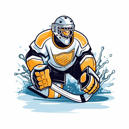 Illustration for Ice hockey player with the stick and puck.  Vector illustration. - Royalty Free Image