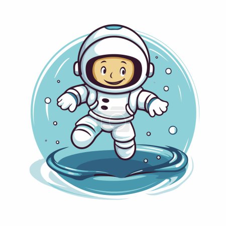 Illustration for Cartoon astronaut flying in the water isolated on white background. Vector illustration. - Royalty Free Image