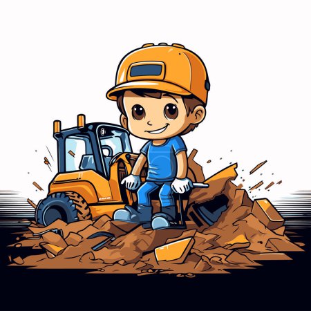 Illustration for Cartoon boy working on a construction site. Vector illustration for your design - Royalty Free Image