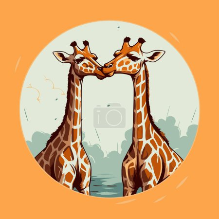 Illustration for Giraffe couple in love. Vector illustration in cartoon style. - Royalty Free Image