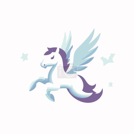 Ilustración de Logo del vector del caballo. Caballo con alas y estrellas. Ilustración vectorial - Imagen libre de derechos