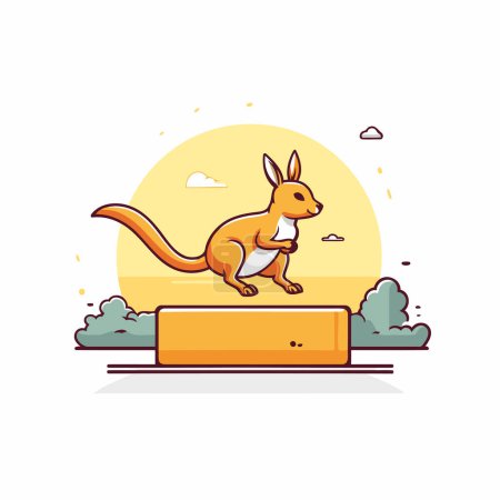 Illustration for Kangaroo on pedestal. Vector illustration in flat style. - Royalty Free Image