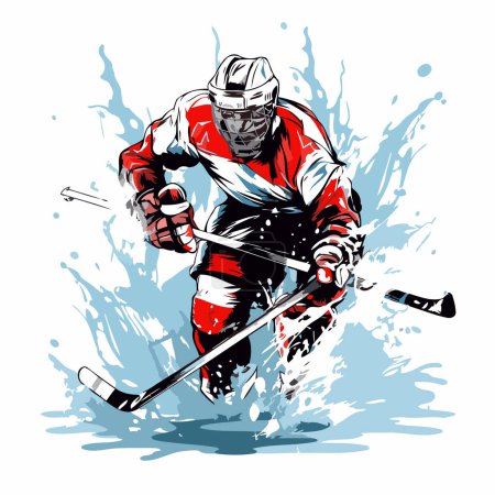 Illustration for Ice hockey player. Vector illustration of ice hockey player in action. - Royalty Free Image