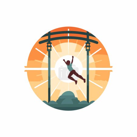Illustration for Man doing pull ups on trampoline. Flat vector illustration. - Royalty Free Image