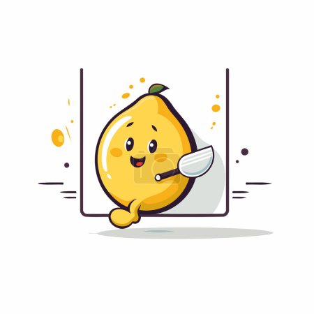 Illustration for Cute lemon character with a spoon in his hand. Vector illustration. - Royalty Free Image