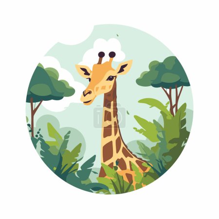 Illustration for Giraffe in the jungle. Vector illustration in flat style. - Royalty Free Image