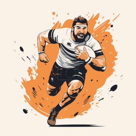 Rugby player in action. Vector illustration in retro style.