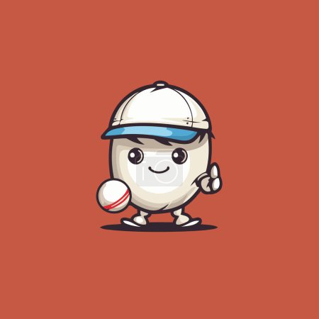 Téléchargez les illustrations : Mascotte de baseball mignon personnage avec balle de baseball. Illustration vectorielle - en licence libre de droit