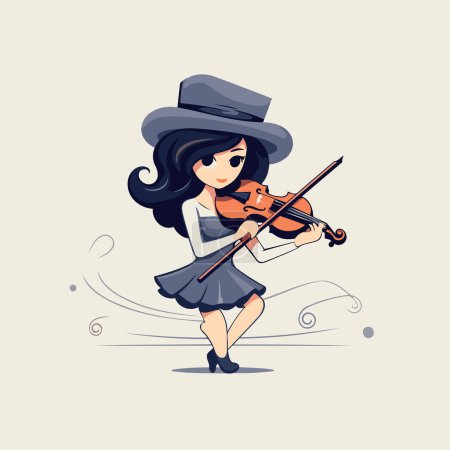 Téléchargez les illustrations : Jolie fille jouant du violon. Illustration vectorielle dans le style dessin animé. - en licence libre de droit