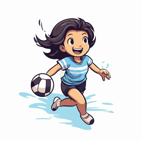 Illustration for Illustration of a cute boy playing soccer isolated on a white background - Royalty Free Image