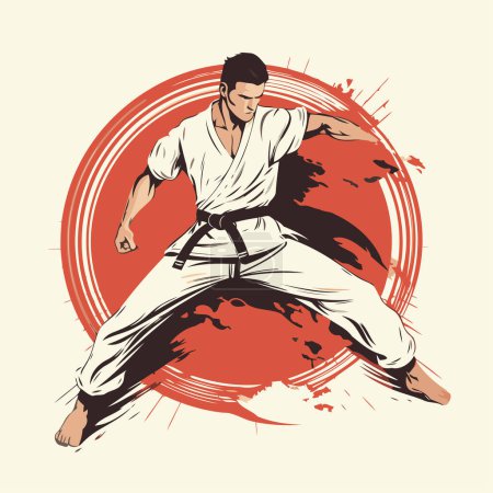 Ilustración de Hombre de karate. Artes marciales. Ilustración vectorial en estilo retro. - Imagen libre de derechos
