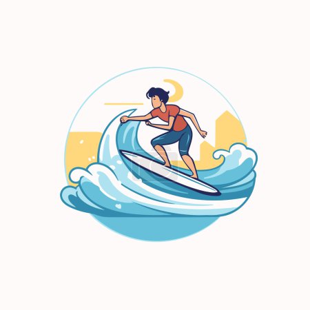 Illustration for Surfing vector icon. Surfer in the waves. Flat style - Royalty Free Image