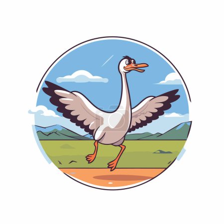 Illustration for Goose cartoon vector illustration. Farm animal. farm bird with open wings. - Royalty Free Image