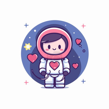Illustration for Cute little boy in space suit with heart. Vector illustration. - Royalty Free Image