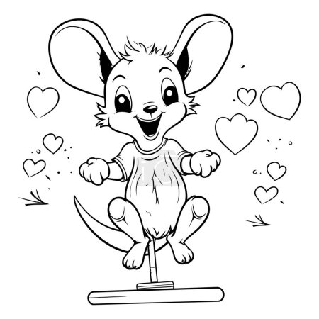 Dibujo para colorear Página contorno del personaje del ratón de dibujos animados con corazones de amor Vector Ilustración