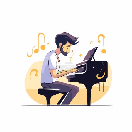 Illustration for Man playing grand piano. Vector illustration in flat style. Isolated on white background. - Royalty Free Image