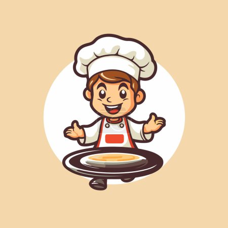 Ilustración de Chef cocinar alimentos ilustración vector de dibujos animados. Lindo cocinero de dibujos animados con sartén - Imagen libre de derechos