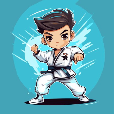 Taekwondo Junge Zeichentrickfigur. Vektorillustration des Karate-Kindes.