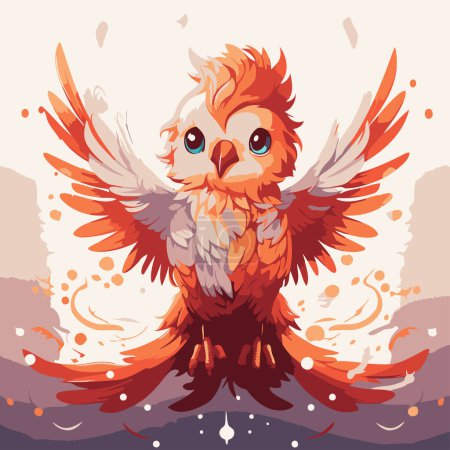 Illustration for Vector illustration of an owl with wings spread on the background of a sunset. - Royalty Free Image