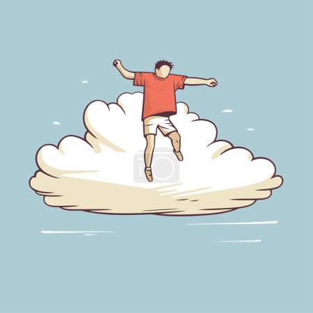 Ilustración de Ilustración de un hombre saltando sobre la nube. Ilustración vectorial. - Imagen libre de derechos