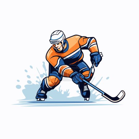 Illustration for Ice hockey player with the stick and puck. sport vector illustration. - Royalty Free Image