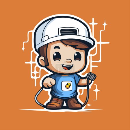 Illustration for Vector illustration of Cute little boy electrician cartoon character design. - Royalty Free Image