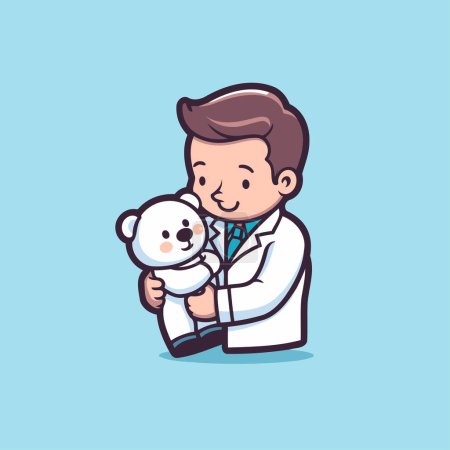 Illustration for Cute cartoon doctor holding a teddy bear. Vector illustration. - Royalty Free Image