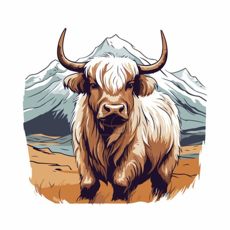 Illustration for Yak in the mountains. Vector illustration of a mountain animal. - Royalty Free Image