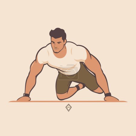 Illustration for Athletic man doing push-ups. Vector illustration. - Royalty Free Image