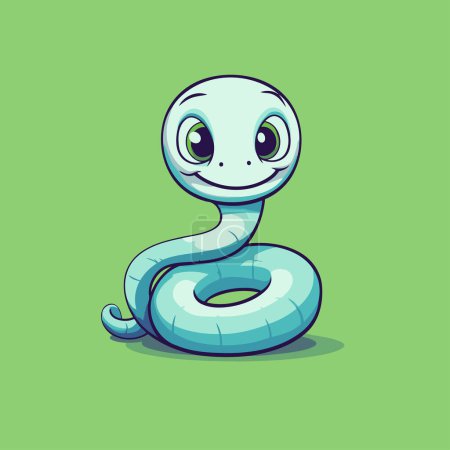 Téléchargez les illustrations : Mignon personnage de serpent de dessin animé. Illustration vectorielle isolée sur fond vert. - en licence libre de droit