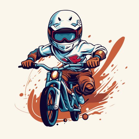Ilustración de Ilustración vectorial de un corredor de motocross en casco en la moto. - Imagen libre de derechos