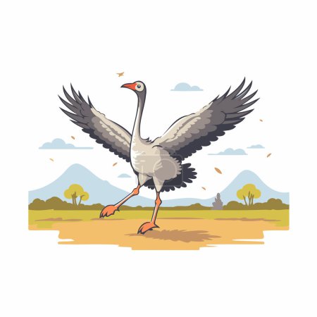 Illustration for Vector illustration of an ostrich in flight on a white background. - Royalty Free Image