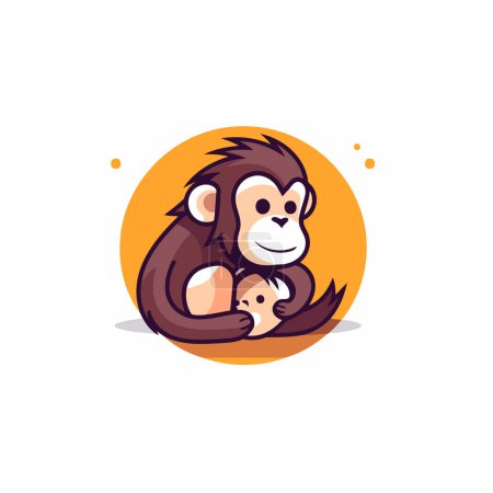 Téléchargez les illustrations : Mignon singe avec bébé. Illustration vectorielle dans un style plat. - en licence libre de droit