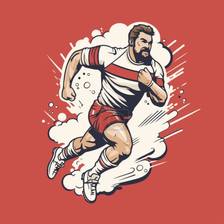 Téléchargez les illustrations : Joueur de football avec une barbe et une moustache qui court. Illustration vectorielle. - en licence libre de droit