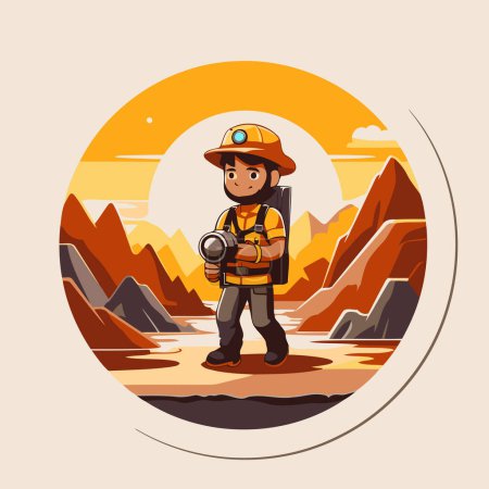 Illustration for Cartoon miner in the desert. Vector illustration of a miner in the desert. - Royalty Free Image