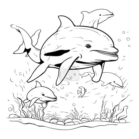Ilustración de Delfín saltando del agua. Libro para colorear para niños. - Imagen libre de derechos
