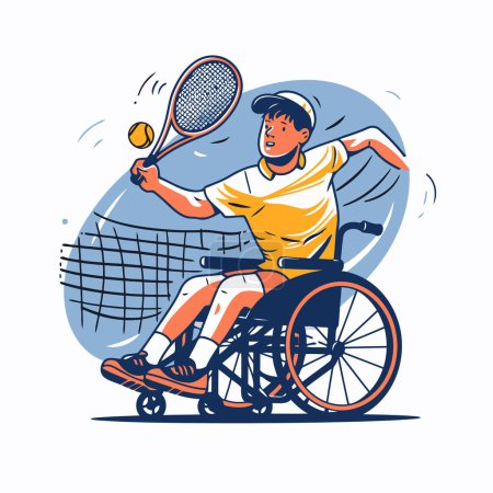 Illustration for Disabled man playing tennis. vector illustration. Disabled man in wheelchair. - Royalty Free Image