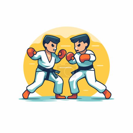 Téléchargez les illustrations : Combattant de taekwondo. Illustration vectorielle en style dessin animé plat. - en licence libre de droit
