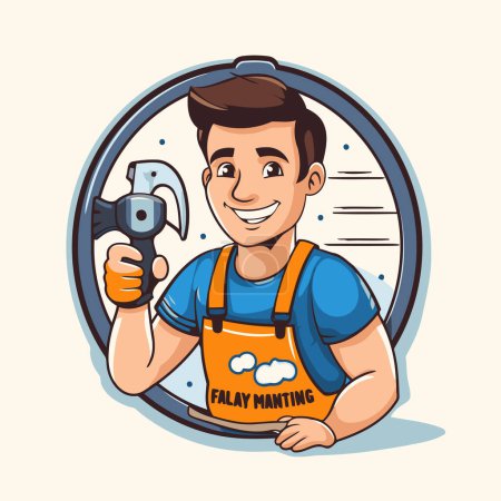 Illustration for Plumber holding a spanner. Vector illustration in cartoon style. - Royalty Free Image