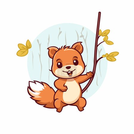 Illustration for Cute little squirrel on a branch. Vector illustration in cartoon style. - Royalty Free Image